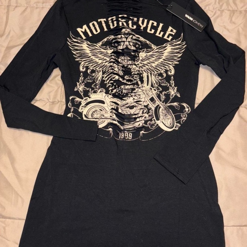Fashion Nova Black Motorcycle Graphic Jumpsuit